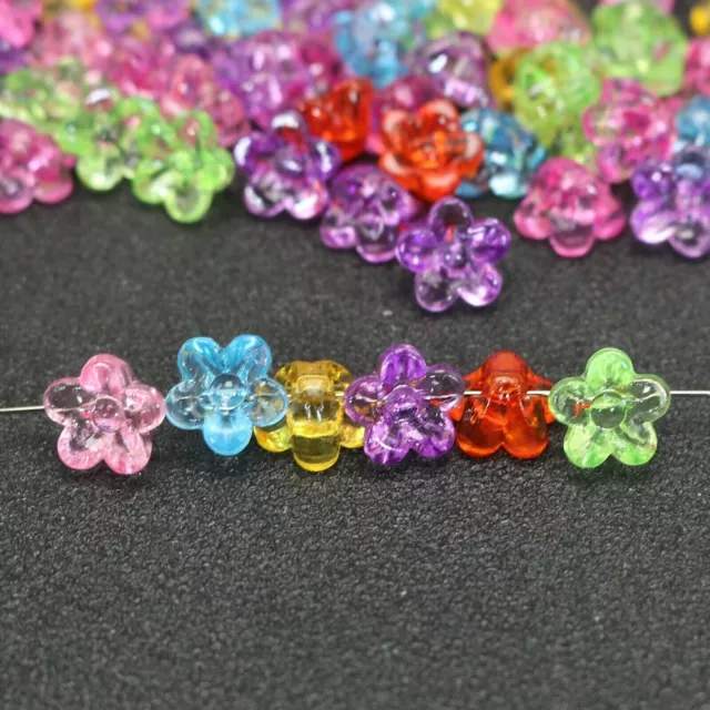 100 Mixed Colour Transparent Acrylic Faceted Flower Charm Beads