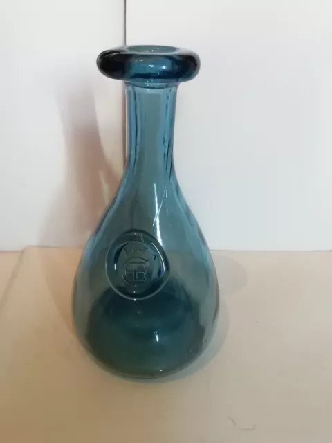 Vintage Holmegaard Carafe Bottle , Blue / Green Glass With Seal , Ole Winther