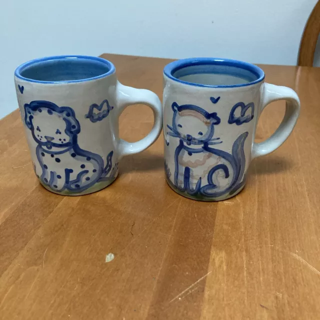 Set Of 2 Ma Hadley Pottery Puppy Dog&Cat Coffee Mugs Cups 4” Vintage The End