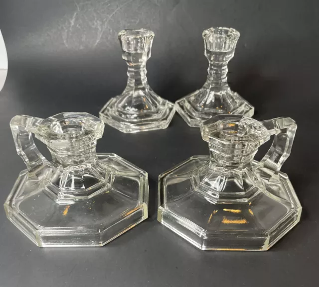 2 Pairs Pressed Glass Taper Candle Holders 4 Candlesticks Clear Holiday Decor