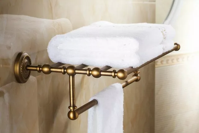 Antique Brass Carved Bathroom Accessories Set Bath Hardware Towel Bar sset014