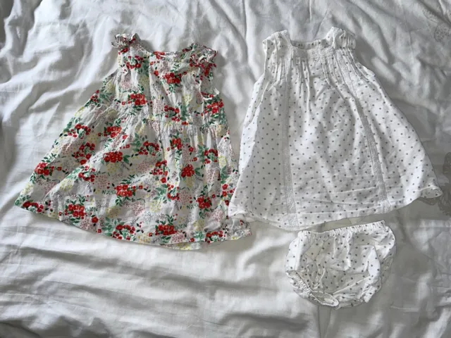 2 X Baby Girl Summer Dress Bundle H&M Spanish 3-6 Months Floral/White Bloomers