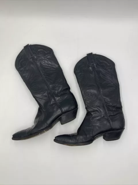 Tony Lama MEN BLACK LEATHER COWBOY WESTERN BOOTS SIZE 7