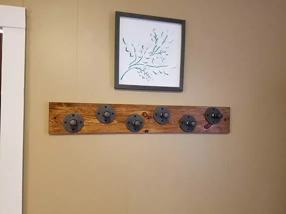 Industrial Pipe Fitting Coat Rack - Made from Industrial Water Pipes - With Wood