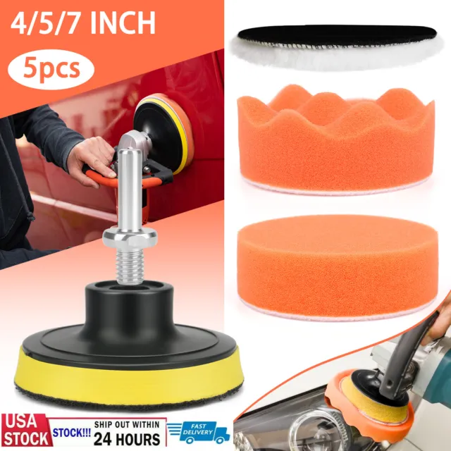 4"-7" 5Pcs Car Buffing Polishing Sponge Foam Pads Kit for Drill Waxing Polisher