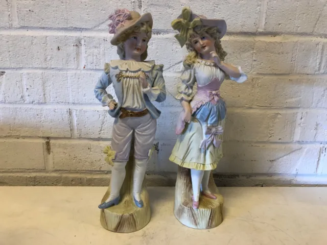 Vintage Possiblement Antique Victorien Homme Et Femme Bisque Paire De Figurines