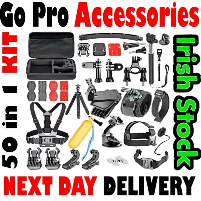 Kit set accessori GoPro 50 in 1 per cinghia testa Go Pro Hero 11 10 9 8 7 6 5 4