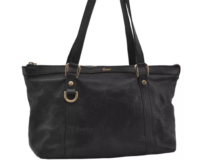 Authentic GUCCI Guccissima Abbey Shoulder Tote Bag GG Leather 141470 Black 5957I