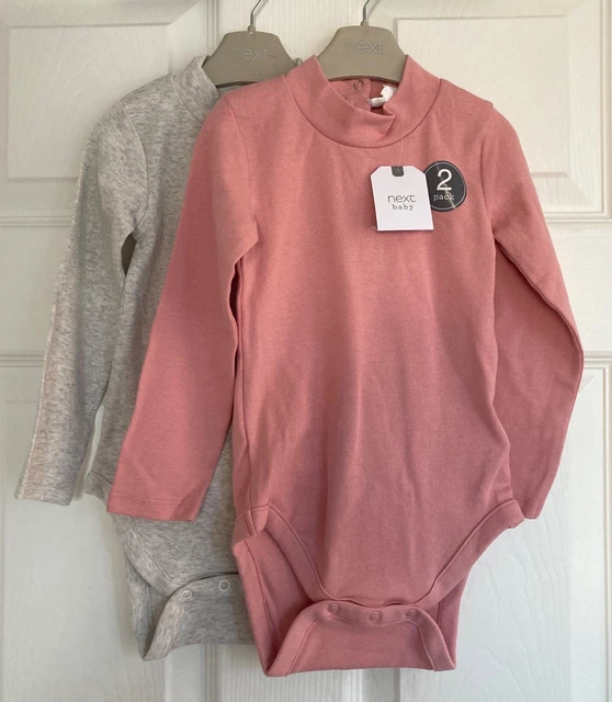 NEU NEXT Baby Mädchen rosa/grau 2er-Pack Schildkrötenhals Body Größe 12-18 Monate