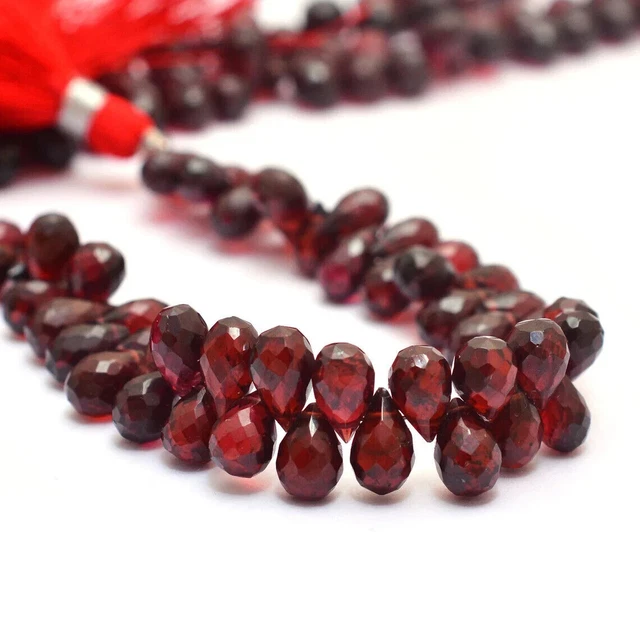 Perles de pierres précieuses en forme de larme à facettes, grenat rouge AAA...
