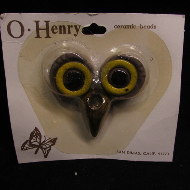 Owl Eyes Beak Ceramic Macrame Beads Yellow Brown New Vintage