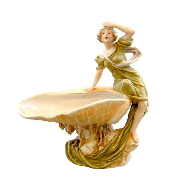Art Nouveau Royal Dux porcelain "Maiden on shell" vide poche figurine, model 818 2