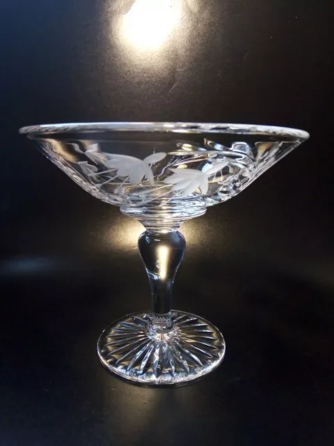 Stuart Crystal Cut Glass Cascade Fuchsia Pedestal Comport Tazza Bon Bon Dish