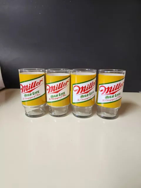 (4) VINTAGE 1970s Miller High Life Beer Glasses