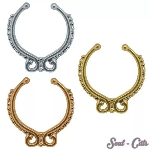 Faux Piercing Septum Piercing de Nez Acier Inoxydable Argent Doré or Rose