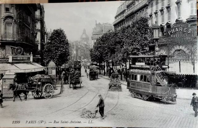 CPA 75 Paris Rue Saint Antoine Tramway Attelage Animation