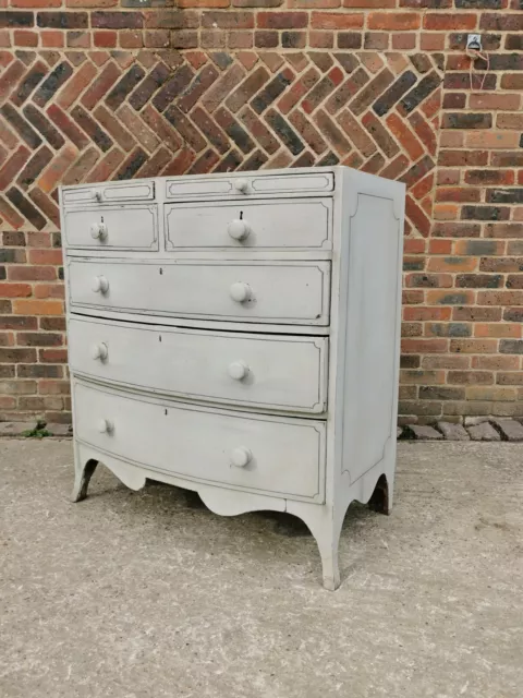 19th Century Antique English hand Painted Bow Fronted Chest of Drawers. Swedish