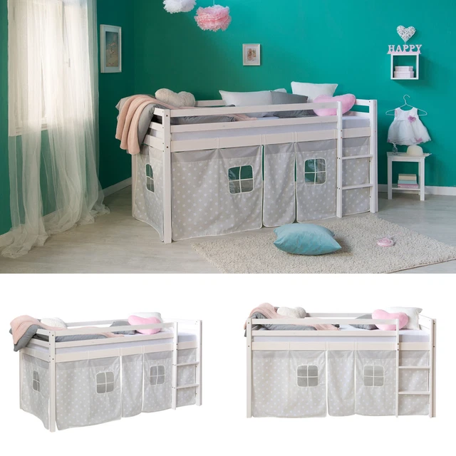 Lit Mezzanine Enfant 90x200 Cm Homestyle4u - Gris Avec Toboggan Et Sommier à Lattes