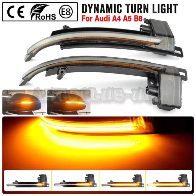 For Audi A3 8P A4 B8 A5 Smoked Dynamic LED Mirror Indicator Turn Signal Light BD 3