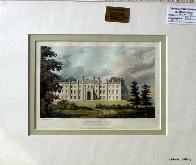 Original Antique Matted Print Aquatint engraving Ashburnham Park Sussex c1828