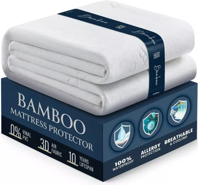 Bamboo Mattress Protector: Hypoallergenic, Breathable, Waterproof Cover Fitted.