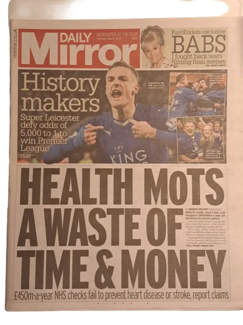 Daily Mirror Newspaper 3 May 2016 Leicester City Win Premier League