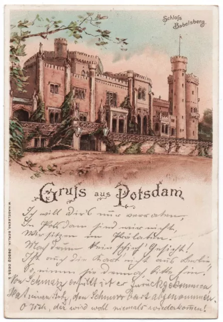 alte Litho Ak Gruss aus Potsdam, Schloss Babelsberg, gelaufen 1898