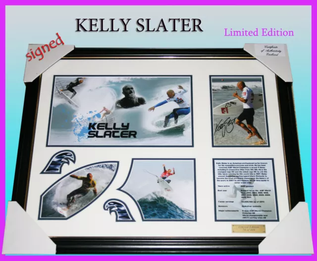 KELLY SLATER SURFING MEMORABILIA SIGNED FRAME, LIMITED EDITION w/COA