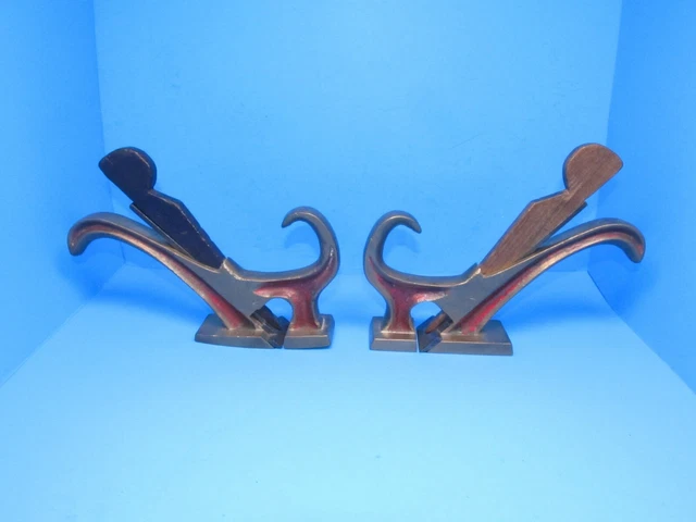 showy matched pair brass coachmakers tailed rabbet wood planes flat & convex