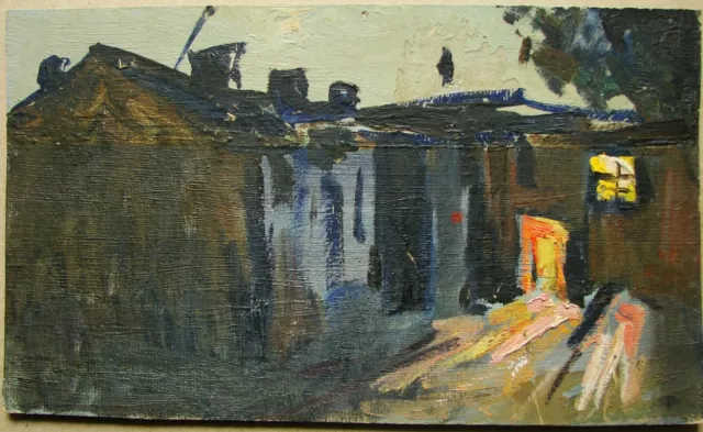 Ukrainian Soviet Oil Painting cityscape impressionism cubism architecture night