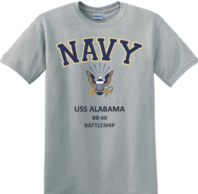 Uss Alabama  Bb-60 *Battleship* Navy Eagle* T-Shirt. Officially Licensed