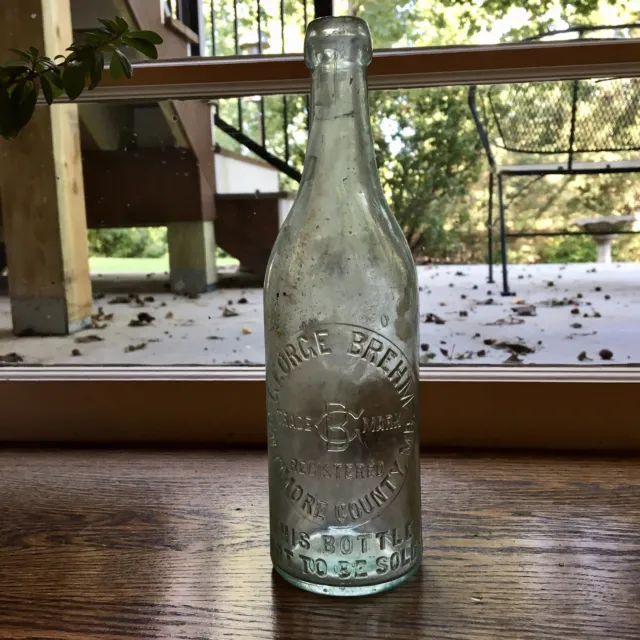 Loop Seal Beer Bottle Geo Brehm Baltimore County MD Maryland Aqua 1890s Rare