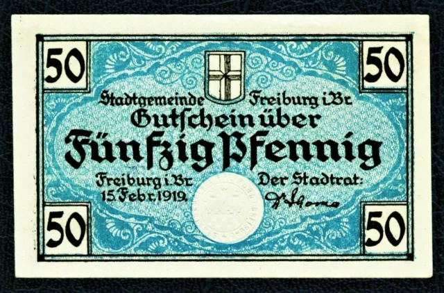 Freiburg im Breisgau. 50 Pfennig 1919. Serie B. Wz. Tropfen. UNC.