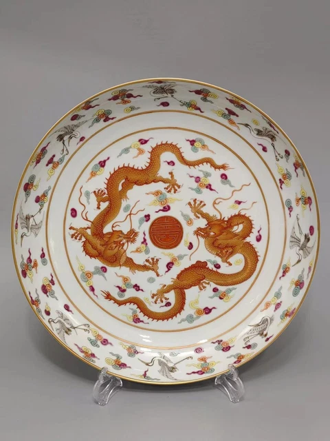 A Pair Estate China Qing Freehand Sketching Famille Rose Porcelain Dragon Plate 2