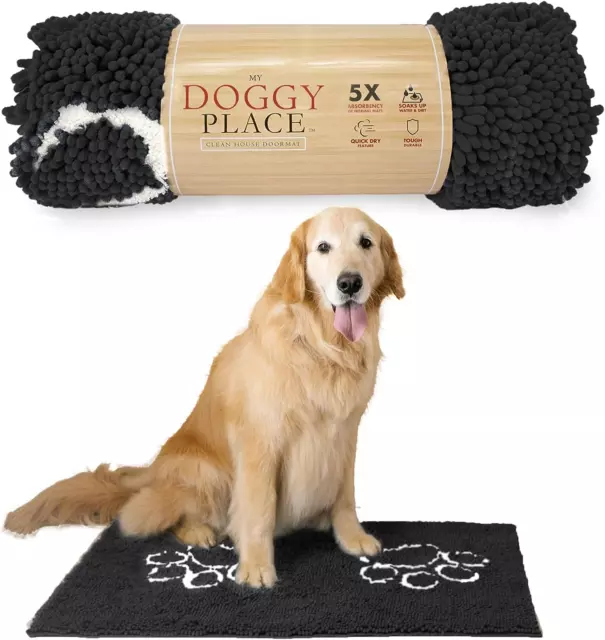 Microfiber Dog Mat for Muddy Paws, 36" X 26" Charcoal with Paw Print - Absorbent