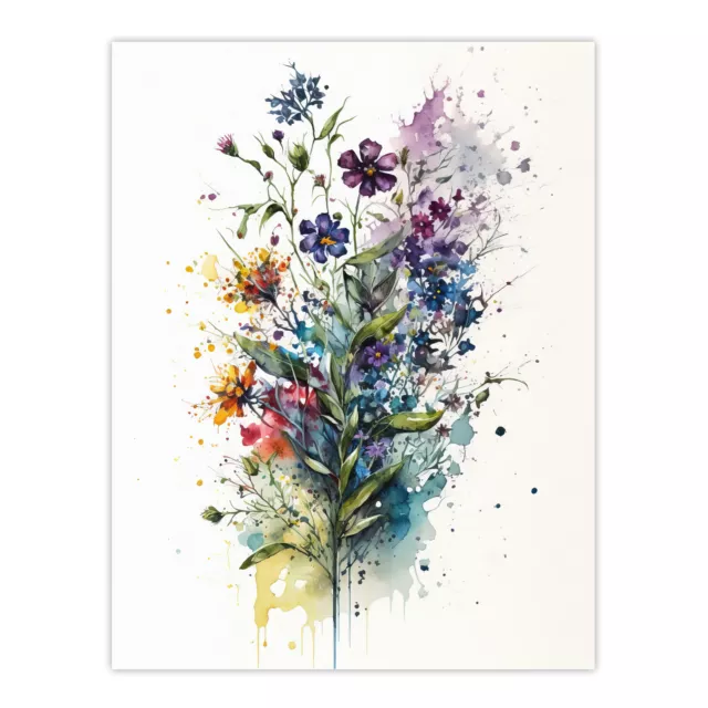 Wildflower Bouquet Bright Watercolour Spring Flower Blooms Wall Art Poster Print