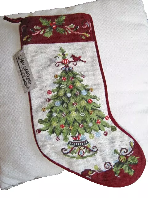 Peking Handicraft NWT Christmas Tree Needlepoint Wool Handmade Stocking Burgundy