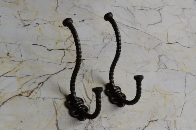 Vintage Cast Iron Old Gate Wall Hook School Cloth Towel Hanger 2 pcs