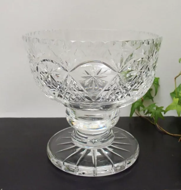 Large vintage very heavy crystal cut glass pedestal bowl centrepiece - 3kg
