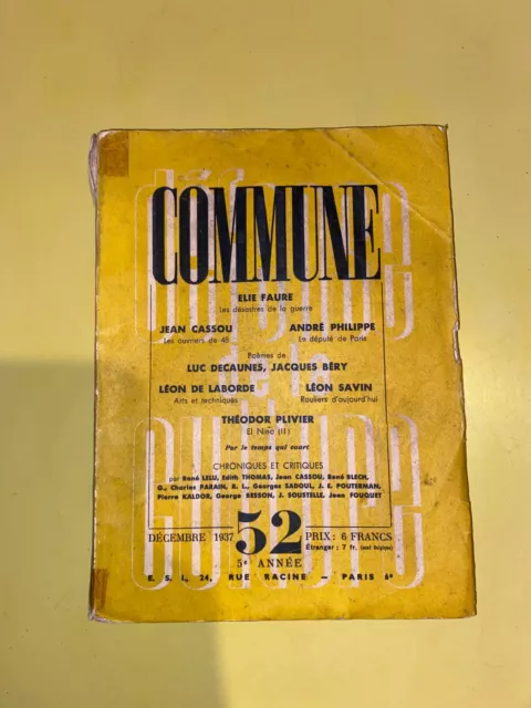 Commune Revue littéraire pour la défense de la culture 1937 Aragon - Rolland