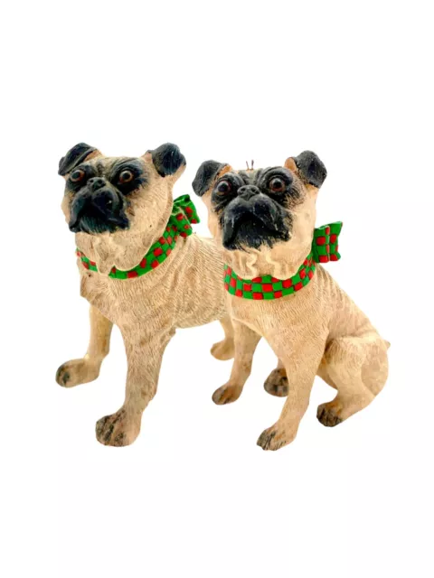 Pug Dog Small Statue Pair Adorable Dog Lover Vintage Christmas Decor Gift