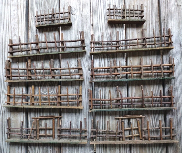 Antique Adirondack Style Wood Christmas Fence w/Two Gates Marked Germany (10' +)