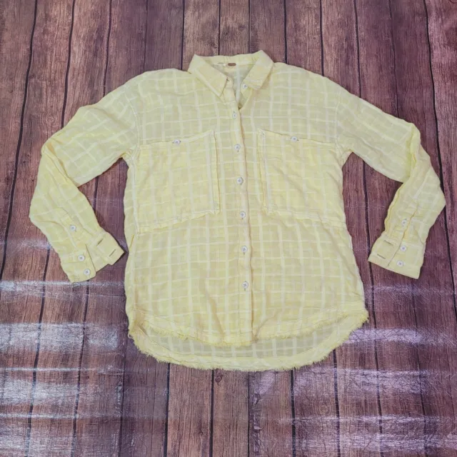 Free People Womens Top Yellow M Loveland Button Down Sheer Long Sleeve