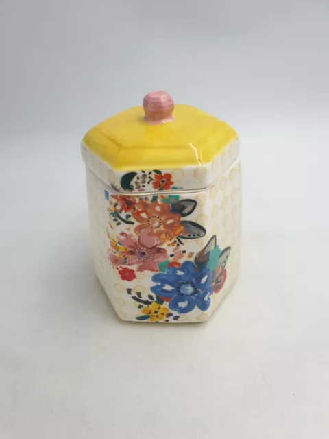 Pot de rangement à couvercle en céramique hexagonale style art déco peint à la main floral
