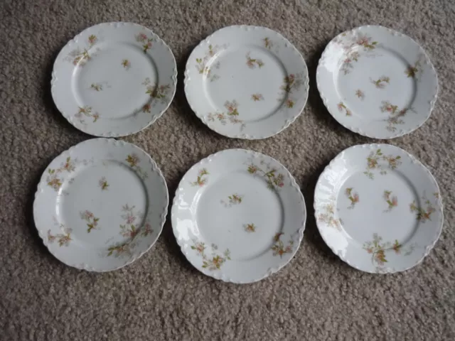 Antique Haviland Limoges Set Of 6 Bread & Butter Plates/Pink Floral/ 1889-1931