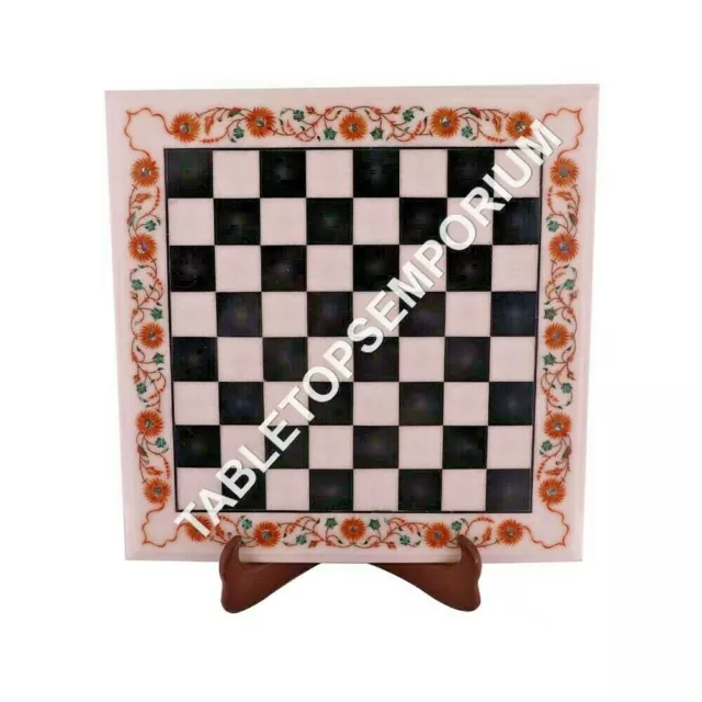 15" White Marble Side Coffee Chess Table Top Hakik Inlay Floral Arts Decor M097