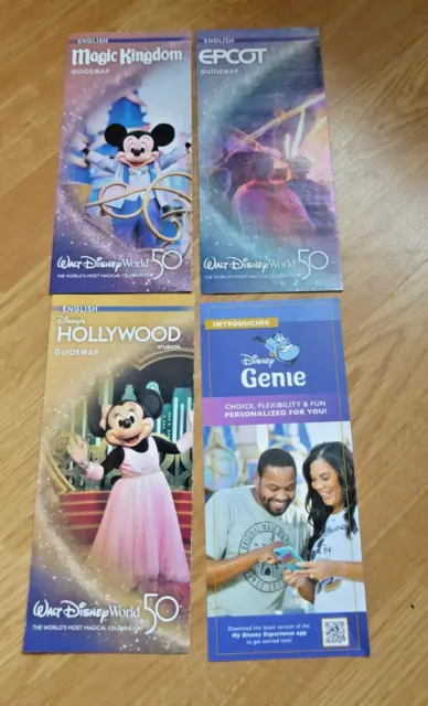 Walt Disney World WDW 50th Anniversary 2022 Park Maps & Disney Genie Leaflet