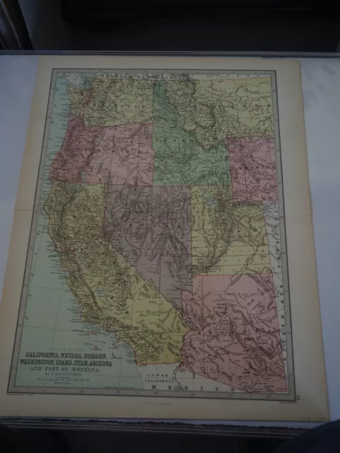 Antique Map "California, Nevada, Oregon, Washington, Idaho, Utah, Arizona and...