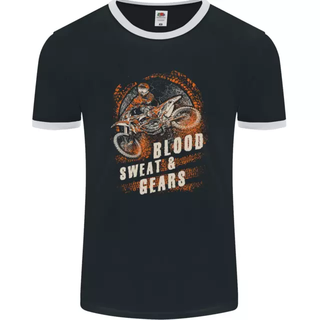 Maglietta Blood Sweat and Gears Motocross Dirt Bike Uomo Ringer FotoL