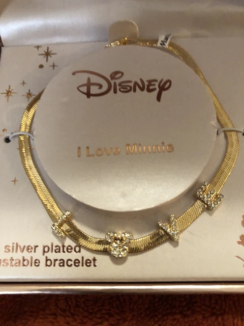 Disney “I LOVE MINNIE” Mouse Fine Silver Plated Crystal Herringbone Bracelet